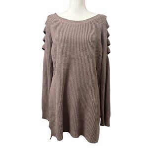 Womens Mauve Open Shoulder Casual Chic Knit Sweater W/ Ladder Sleeve Plus Size2X